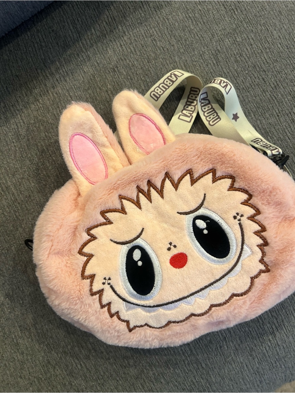 Kids Plush Pink Bunny Face Crossbody Bag with Adjustable Strap